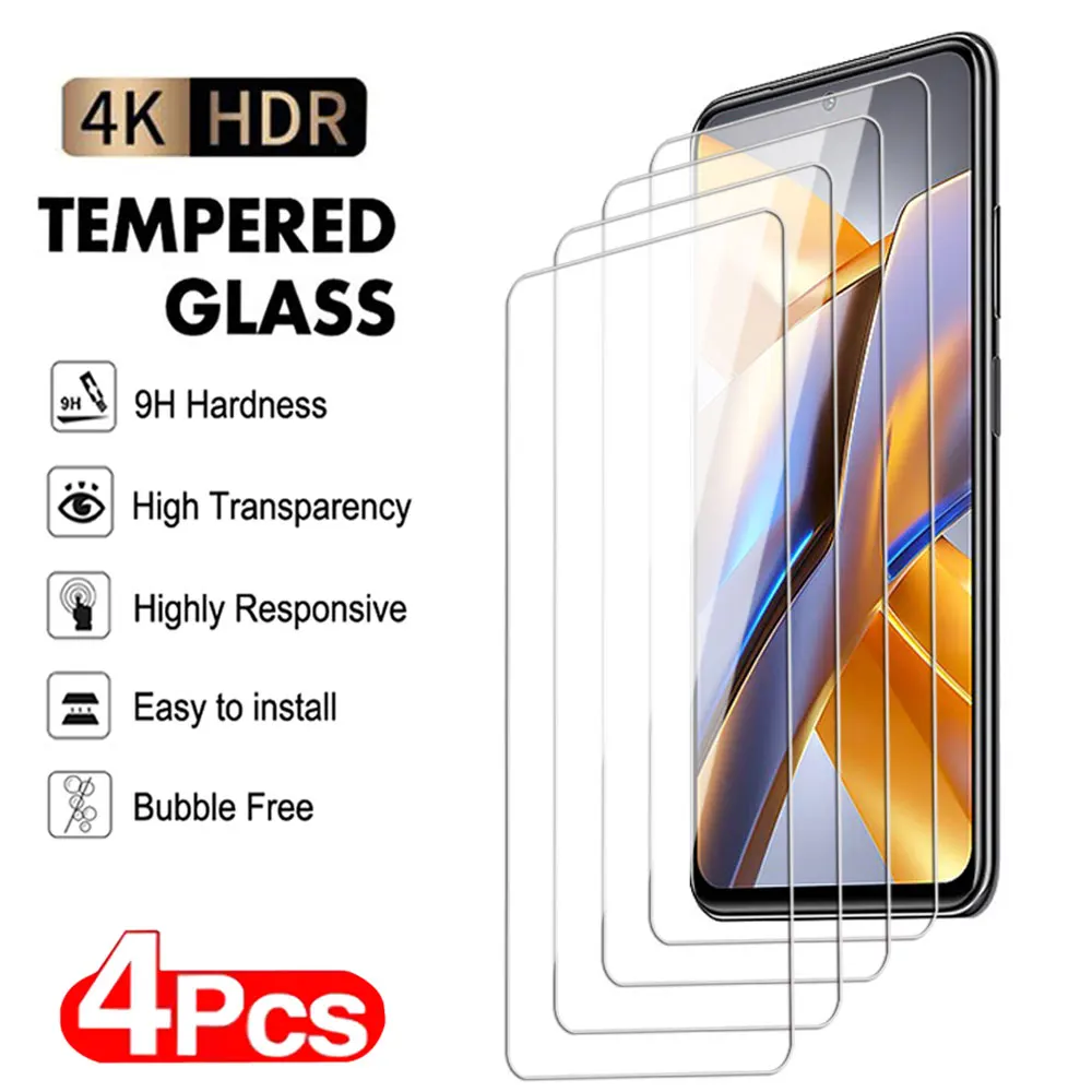 4Pcs Screen Protector For Xiaomi Mi Poco M3 M4 M5 M6 Pro X3 X4 X5 Pro 4G 5G Tempered Glass For Xiaomi Poco X3 X4 GT NTC M5S Film