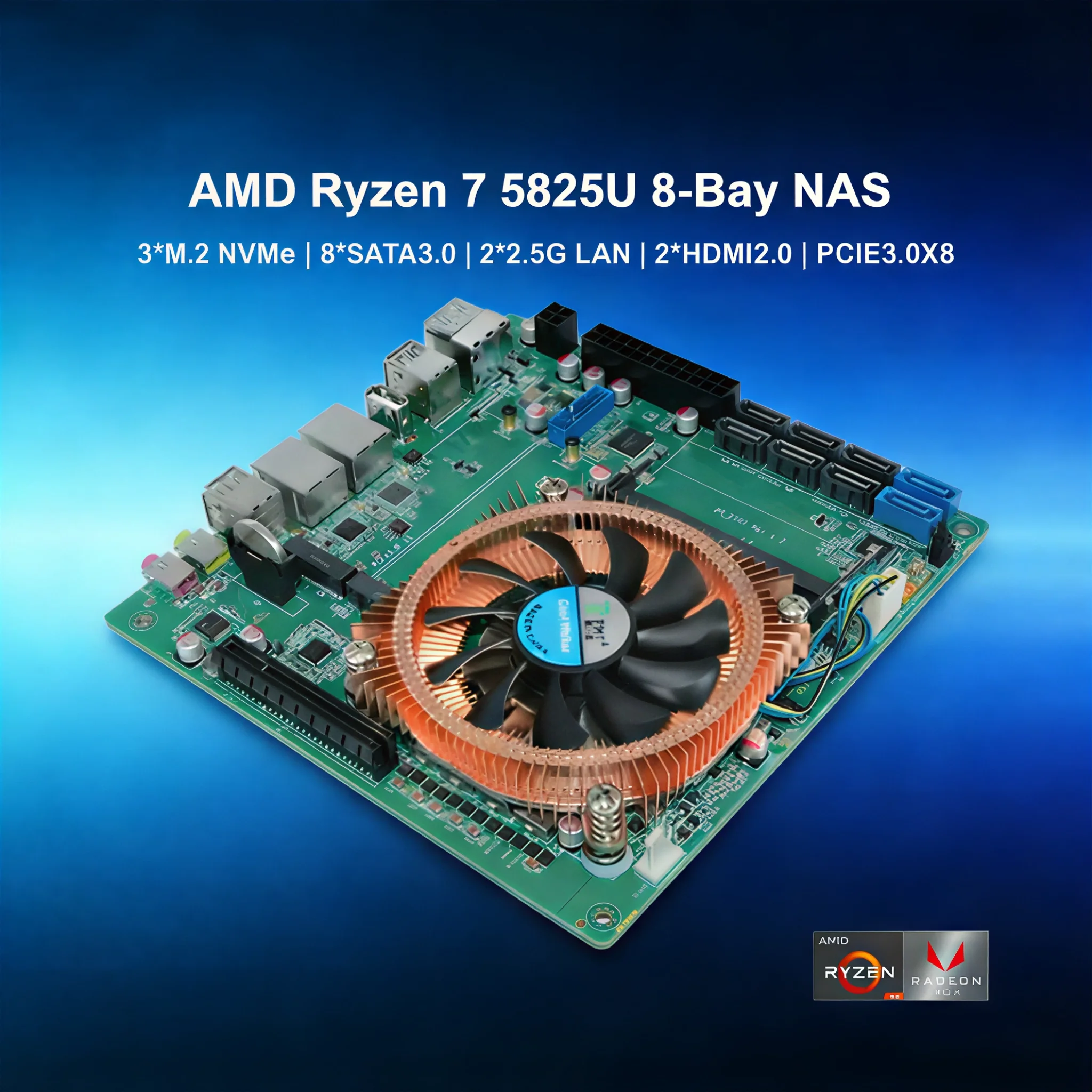 Carte mère ITX NAS 8 baies AMD Ryzen 7 5825U, double LAN 2.5G, pare-feu, 8 SATA, 2 NVMe PCIe 3.0 x8, carte mère gaming