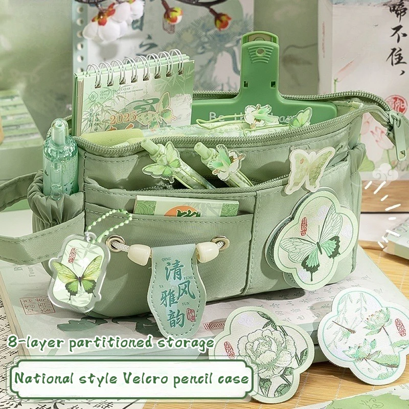 Chinese Style Pencil Storage Bag Cartoon Pen Case Fashion Pen Bag Multifunctional Large Capacity Student Stationery Pouch Gifts