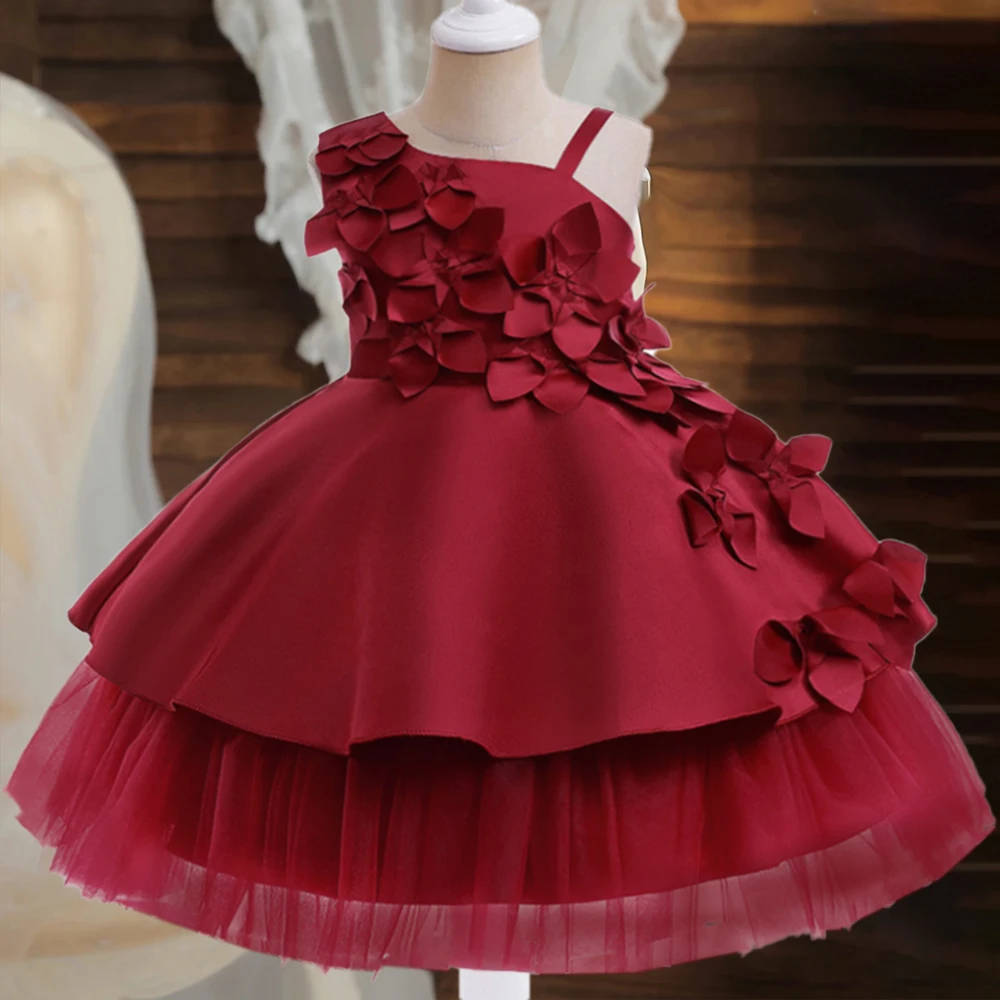 Christmas Flower Girl Party Dress Elegant Shoulderless Princess Ball Gown Pink Birthday Wdding Dresses for Kids Evening Clothing