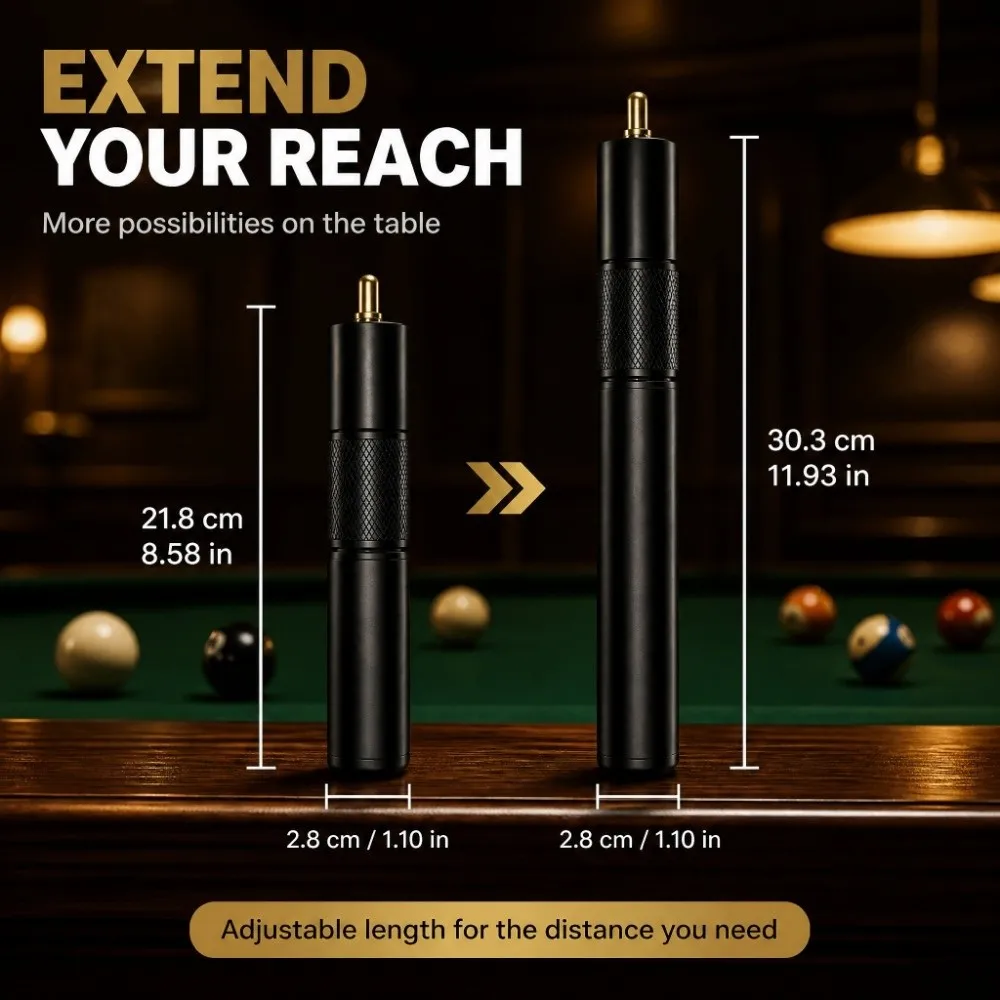 Aluminum Alloy Pool Cue Extension Telescopic Structure Locking Rotation Cue Lengthener Threaded Connector Textured Grip
