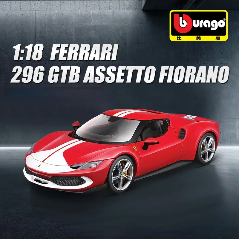 Genuine Bburago Ferrari 1:18 296GTB Sports Car 2 Doors Opened Back To Alai Alloy Toy Car Model Metal Die-cast Toys Boy Gifts