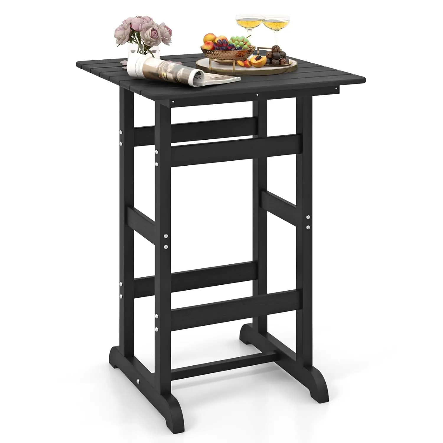 

42" Tall Square Bar Table Wood Grain Outdoor Cocktail High Top for Patio Bistro Garden Poolside Balcony, Customized