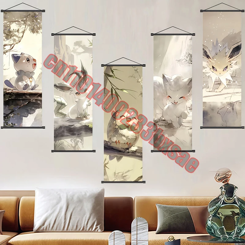 

Japanese Classic Anime Pokemon Pikachu, Charmander, Bulbasaur, Charizard, Squirtle High Quality Retro Art Scroll Painting Gift