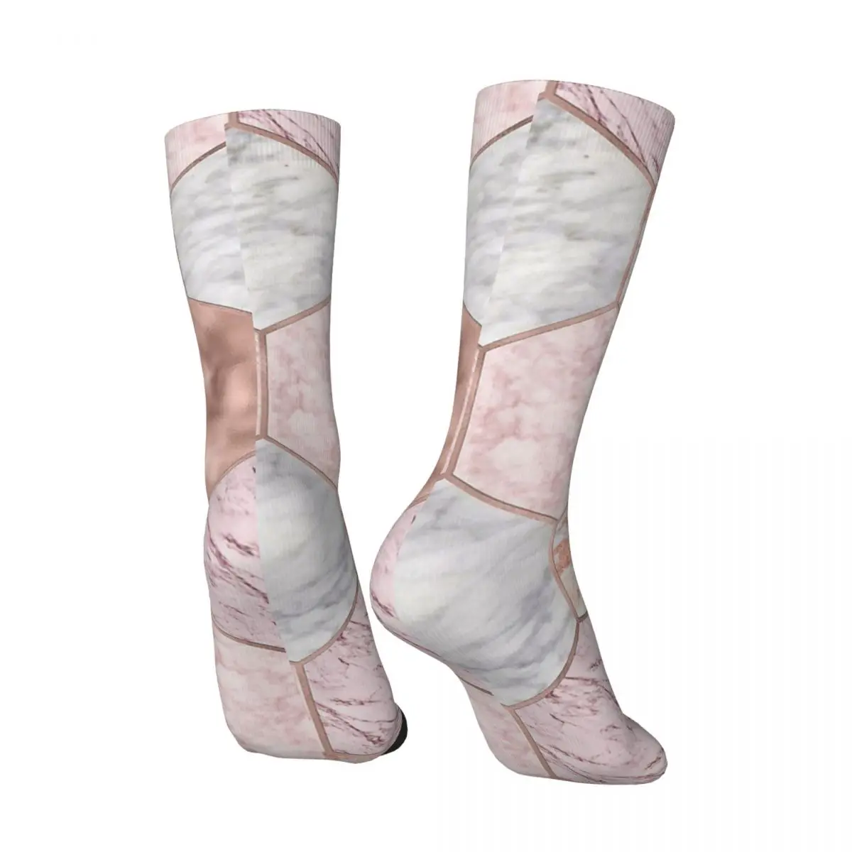 Hip Hop Retro Rose Gold Princess Marble Hexagons Crazy Men's Socks Unisex Design Art Harajuku Seamless Printed Crew Sock Gift