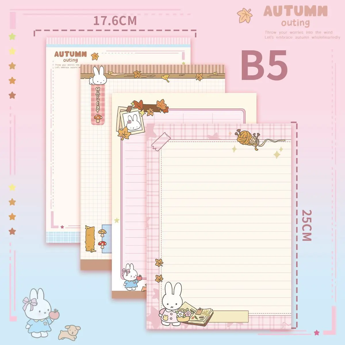 Miffy Rabbit B5 Memo Pad Cute Autumn Bunny Grid Lined Notepad Kawaii Cartoon Writing Paper Student School Stationery