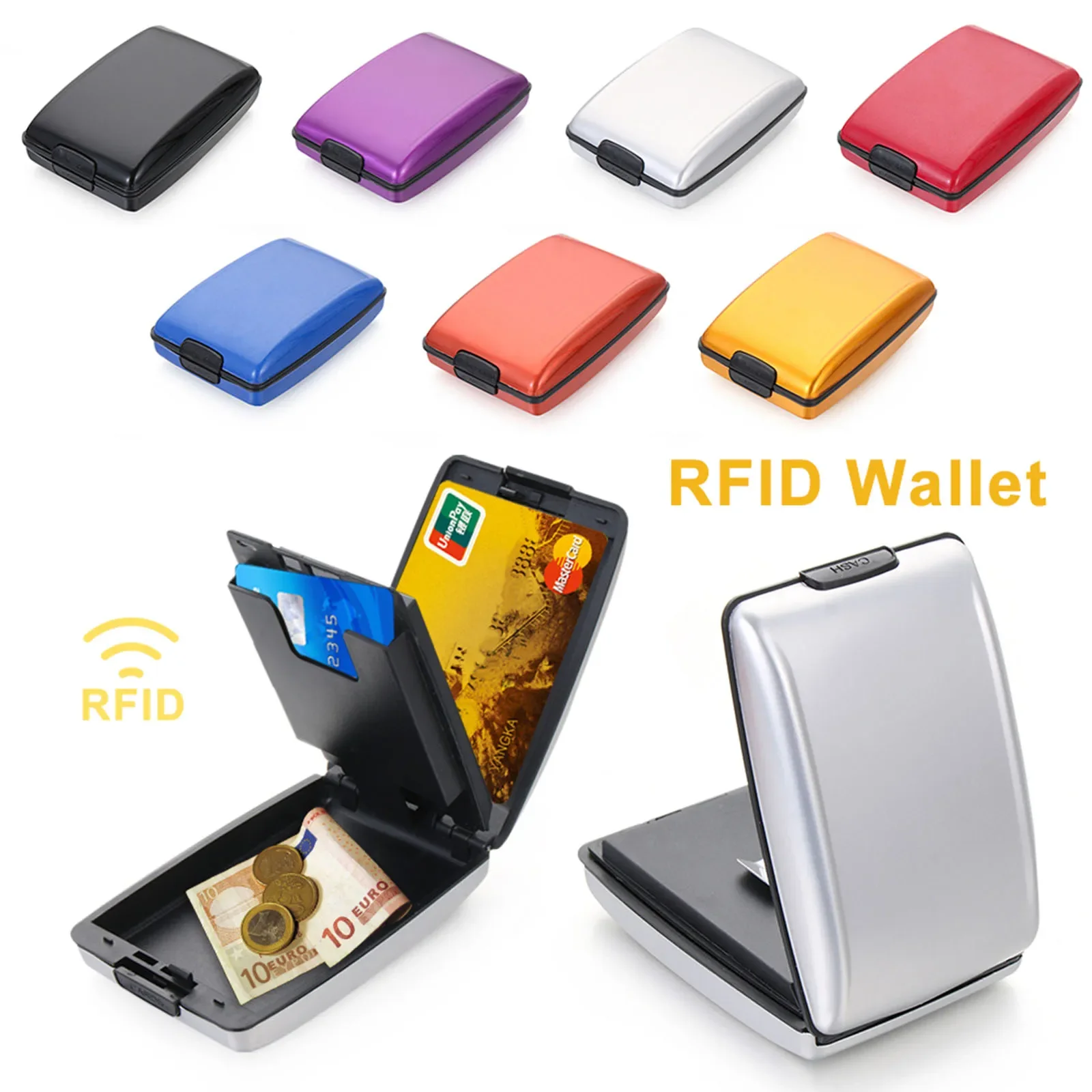 

Stainless Steel Wallet Holder RFID Security Technology Anti-theft Aluminum Alloy Wallets 6 Credit Cards Clip Fashion Mens Wallet