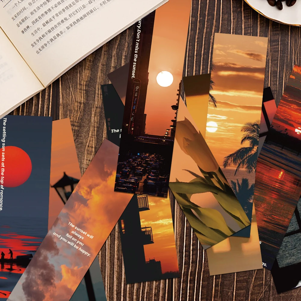 30pcs Sunset Scenery Bookmarks Reading Pages Book Bookmarks Pages Marked Paper Cards Stationery School Supplies For Kids