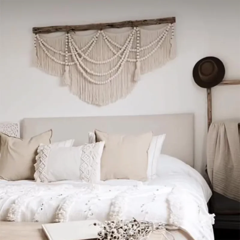 

Nordic Style Handwoven Tapestry Sofa Background Wall Decor Simple Modern Tassel Hanging Cloth for Bedside of B&B Hotels
