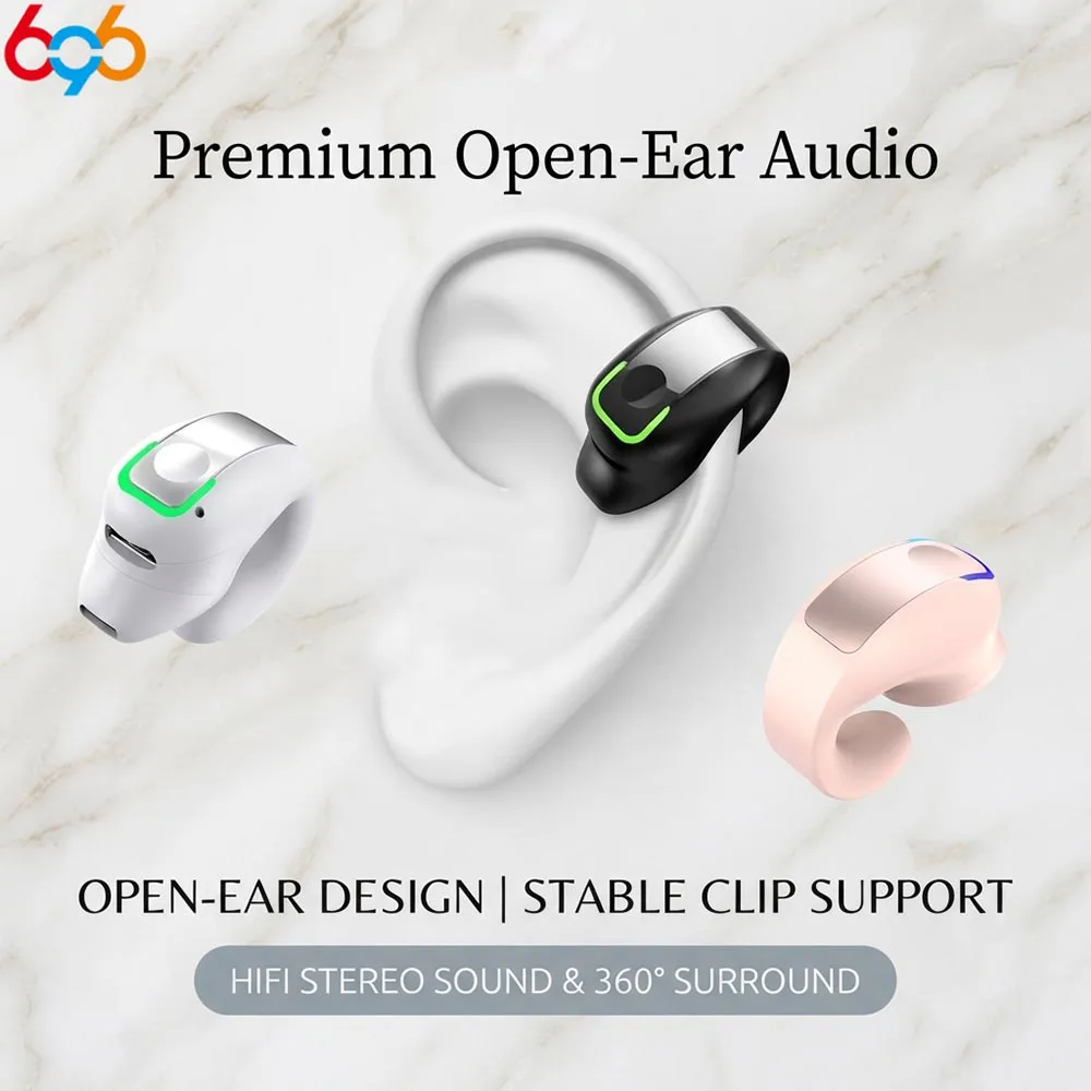 TWS Ear Clip Wireless Earbuds  BT5.3  HD HiFi Stereo  Touch Control  Built-in Mic  Single Wear Sports Headphones