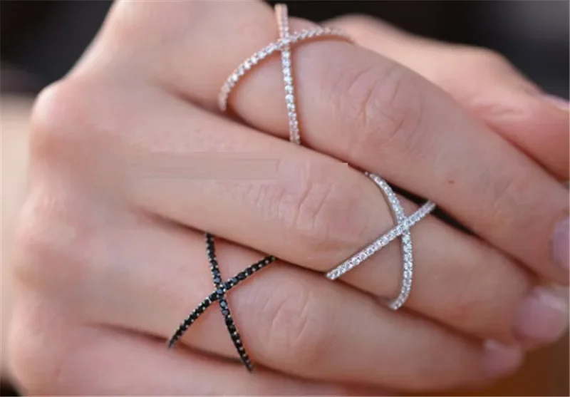 X shape Cross Ring New Design Rings for Women 925 sterling silver Statement Infinite Ring with Micro Paved Trendy Jewelry