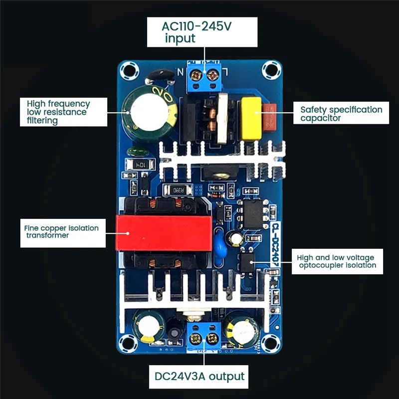 24V 3A Switching Power Board 70W Isolated Power Module AC-DC Built-in Module 110V/220V to 24V