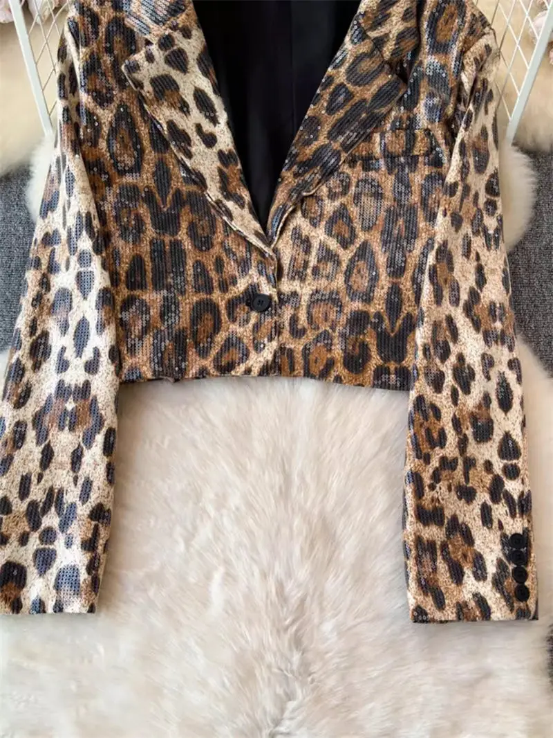 Giacca corta leopardata con stampa Blazer per donna 2024 primavera e autunno coreano britannico Slim Versatile cappotto a maniche lunghe K1949