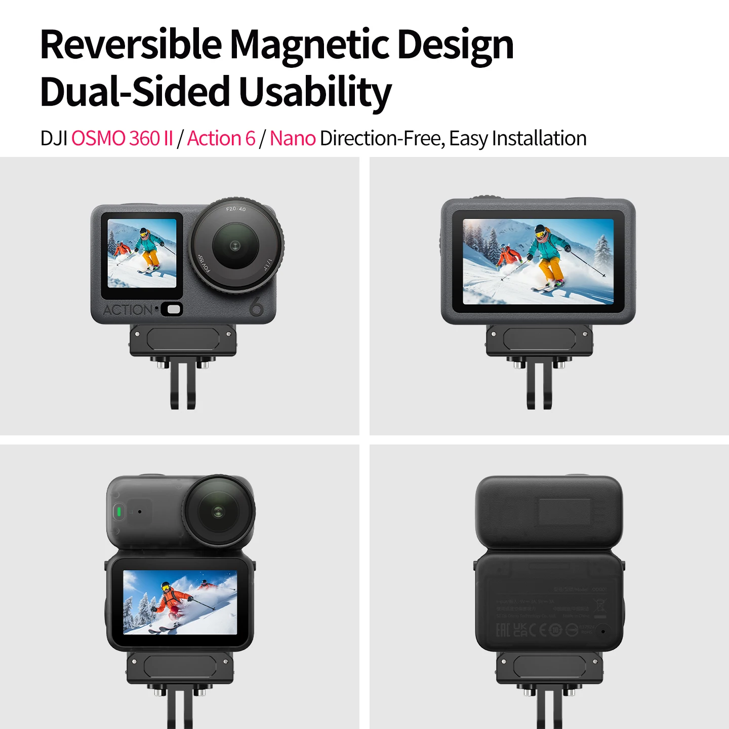 Doppelklaue Magnetischer Schnellwechsel-Adapter für DJI Osmo Nano Action 6 Kamerahalterung Aluminiumlegierung Outdoor-Reise-Vlog-Halterung – Detail 6