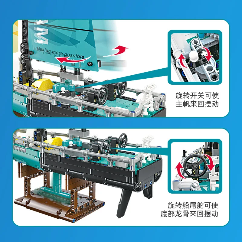 W magazynie MOC techniczna żaglówka Model klocków budowlanych kreatywna cegła statku montujące zabawki do zestawu prezent urodzinowy dla dzieci