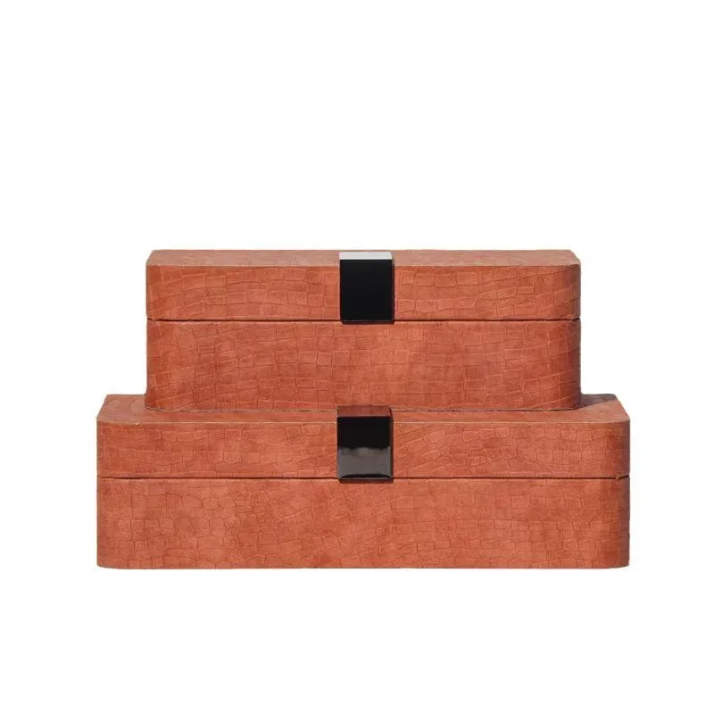 

Modern simple brown wood leather storage box ornament