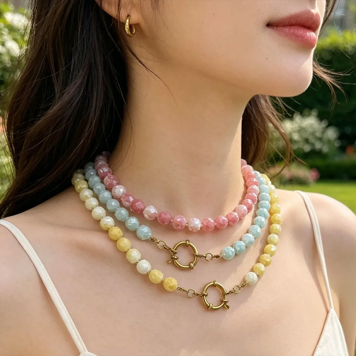 Yori Basic Chain for Candy-Colored 8mm Flower Ball Glass Bead Necklace for Jewelry Making DIY Accessories