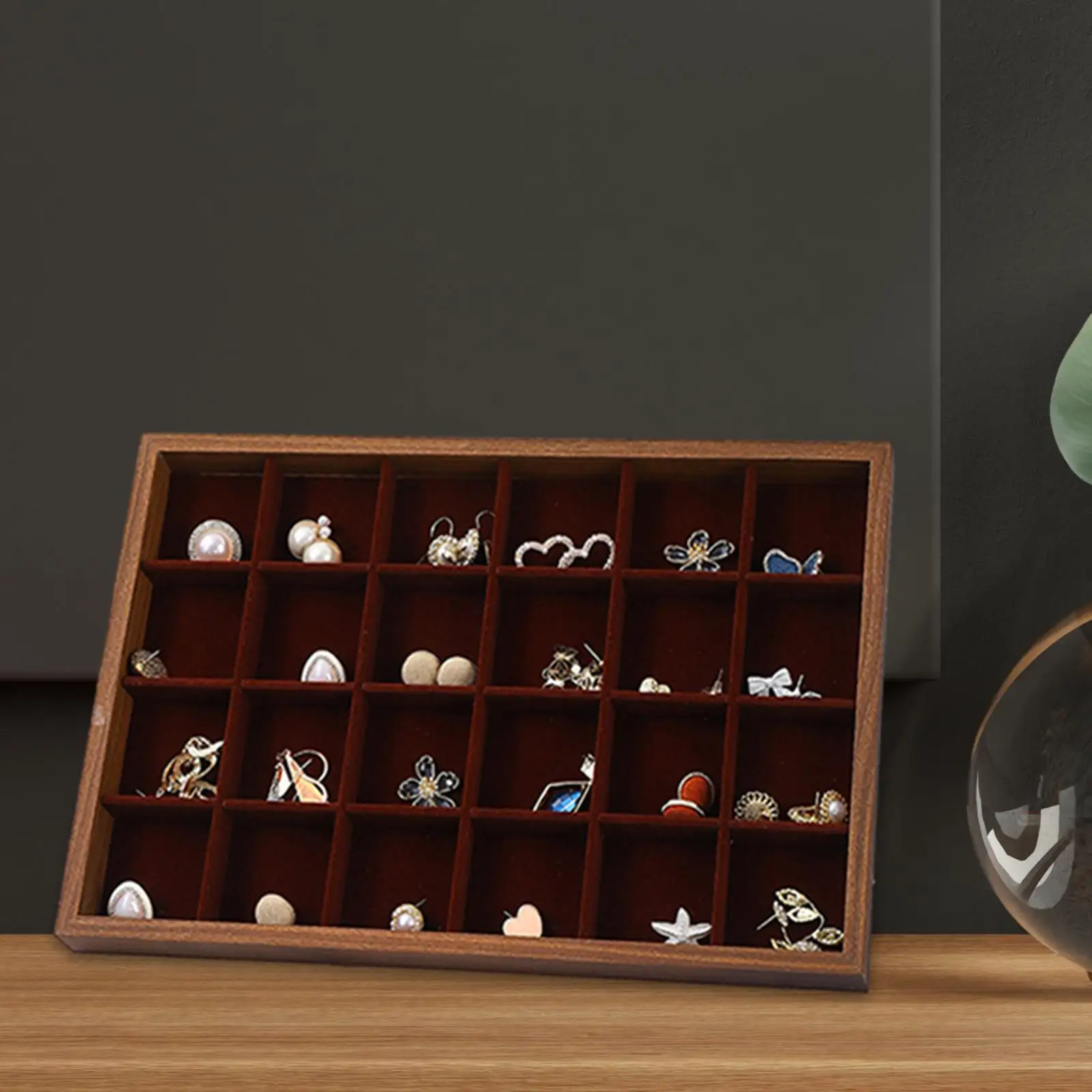 24 Grid Jewelry Organizer Tray Wood Gift for Necklaces Bracelet Selling Show