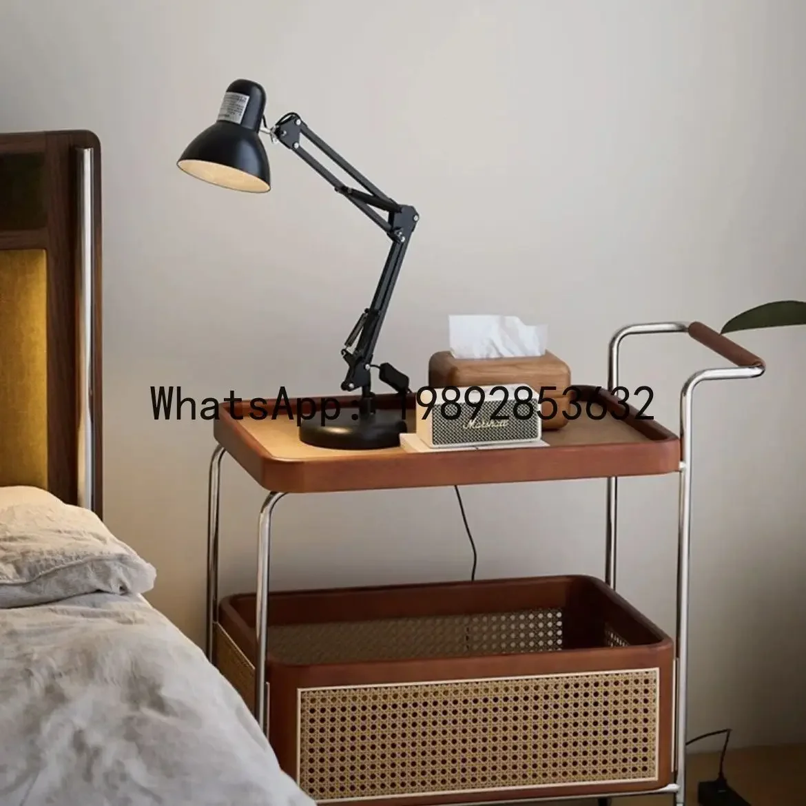 a-16 solid wood mobile side table with wheels, stainless steel storage cart, living room storage rattan organizer