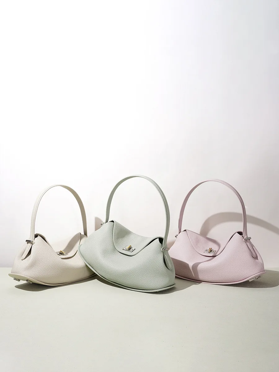 Fashionable Single Shoulder Armpit Bag Genuine Leather Top Layer Cowhide Crossbody Handbag for Women Commuting