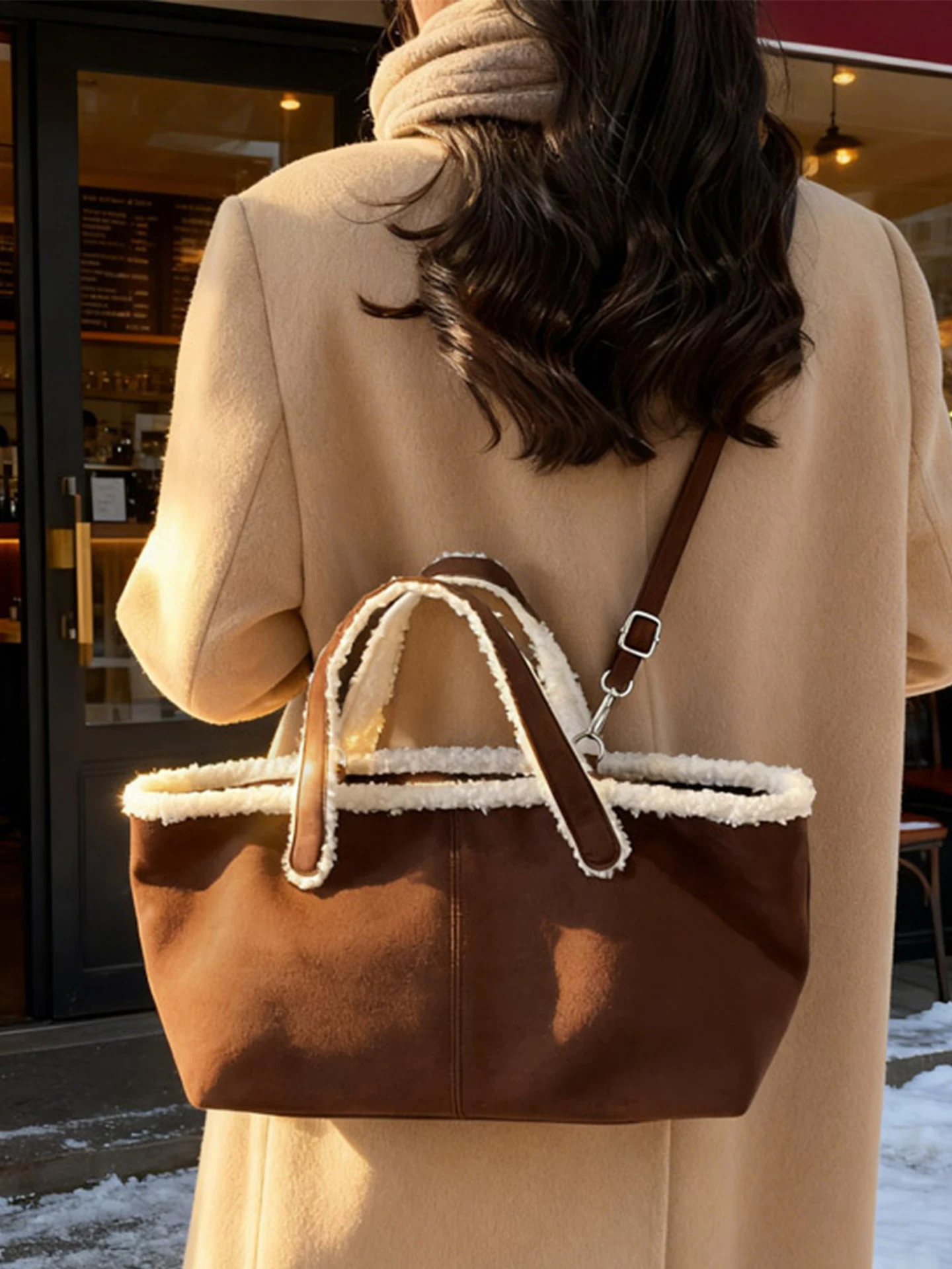 

Женская вместительная замшевая сумка-кроссбоди в винтажном стиле, зимняя повседневная сумка-тоут из мягкой искусственной кожи, на одно плечо