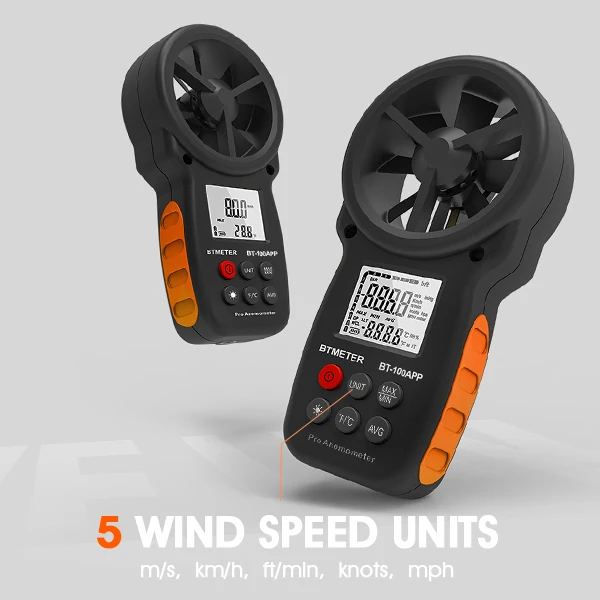 Wind Speed Meter Anemometer Barometer Altitude Humidity Dew Point Wind Chill Data Logger Outdoor Holdpeak BT-100