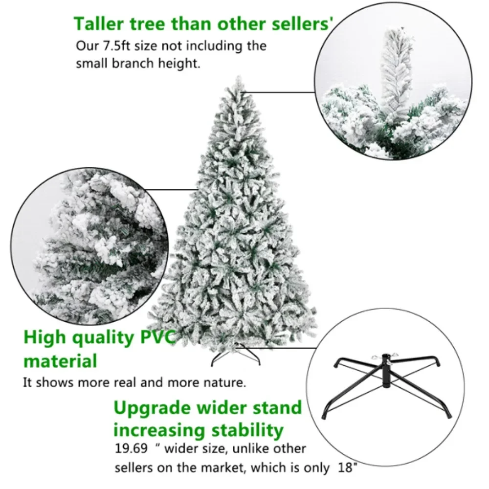 7.5ft PVC Flocked Christmas Tree 1450 branches and leaves are made of environmentally friendly flame retardant PVC material