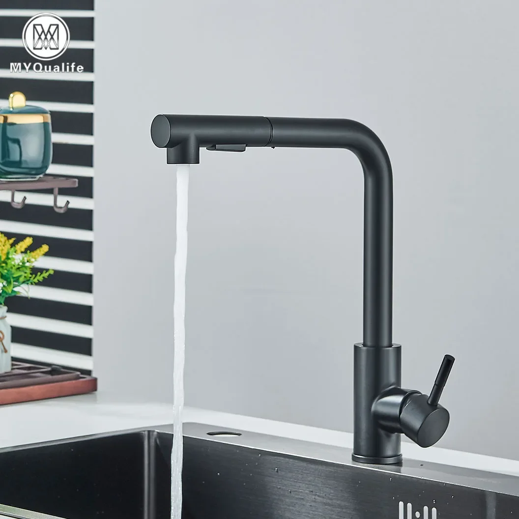 Black Pull Out Kitchen Sink Faucet Bathroom accessorTwo Model Stream Sprayer Nozzle Stainless Steel Hot Cold Wate Mixer Tap Deck