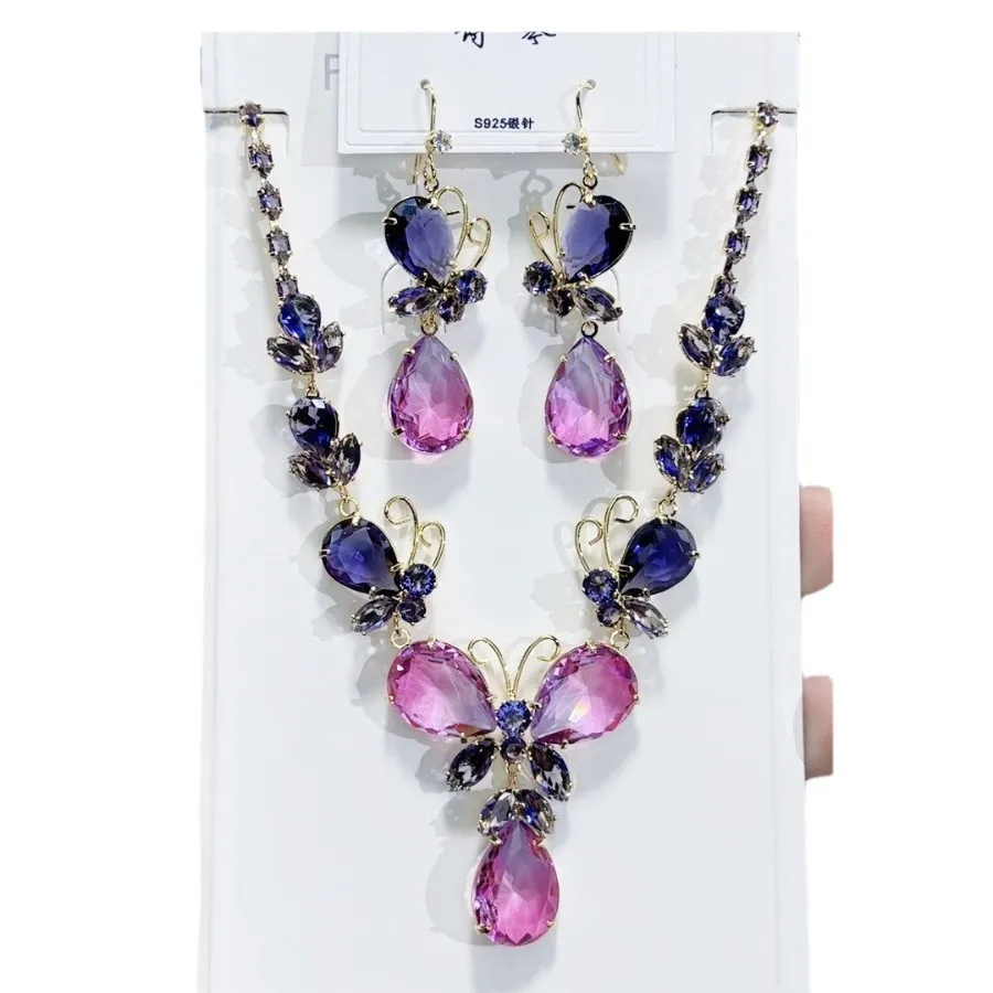 Luxury Bridal Jewelry Sets Cubic Zirconia Sparkling Necklaces Earrings Sets 2025 Trend Elegant Wedding Party Woman Accesories