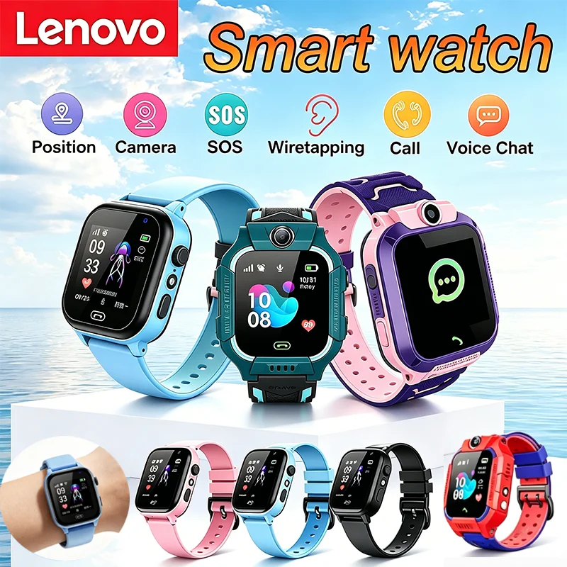 Montre connectée Lenovo pour enfants, 4G, GPS, caméra HD 8K, SOS, carte SIM, appel, étanche, cadeau pour l'anniversaire des enfants, compatible Android