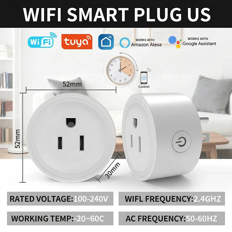 US WiFi Smart Plug with Energy Monitoring – Works with Alexa Google Home,Tuya App Control & Timer Function, 120V Outlet for Home