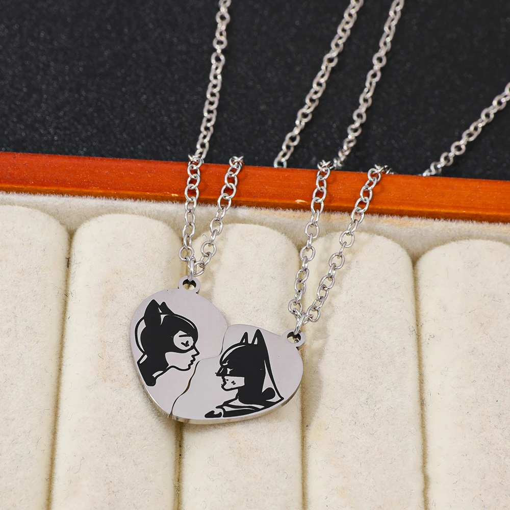 2 قطعة الخفافيش الحب الربط الفولاذ المقاوم للصدأ قلادة قلادة الأفلام تحت عنوان مجوهرات إبداعية بسيطة لهدايا عيد الحب