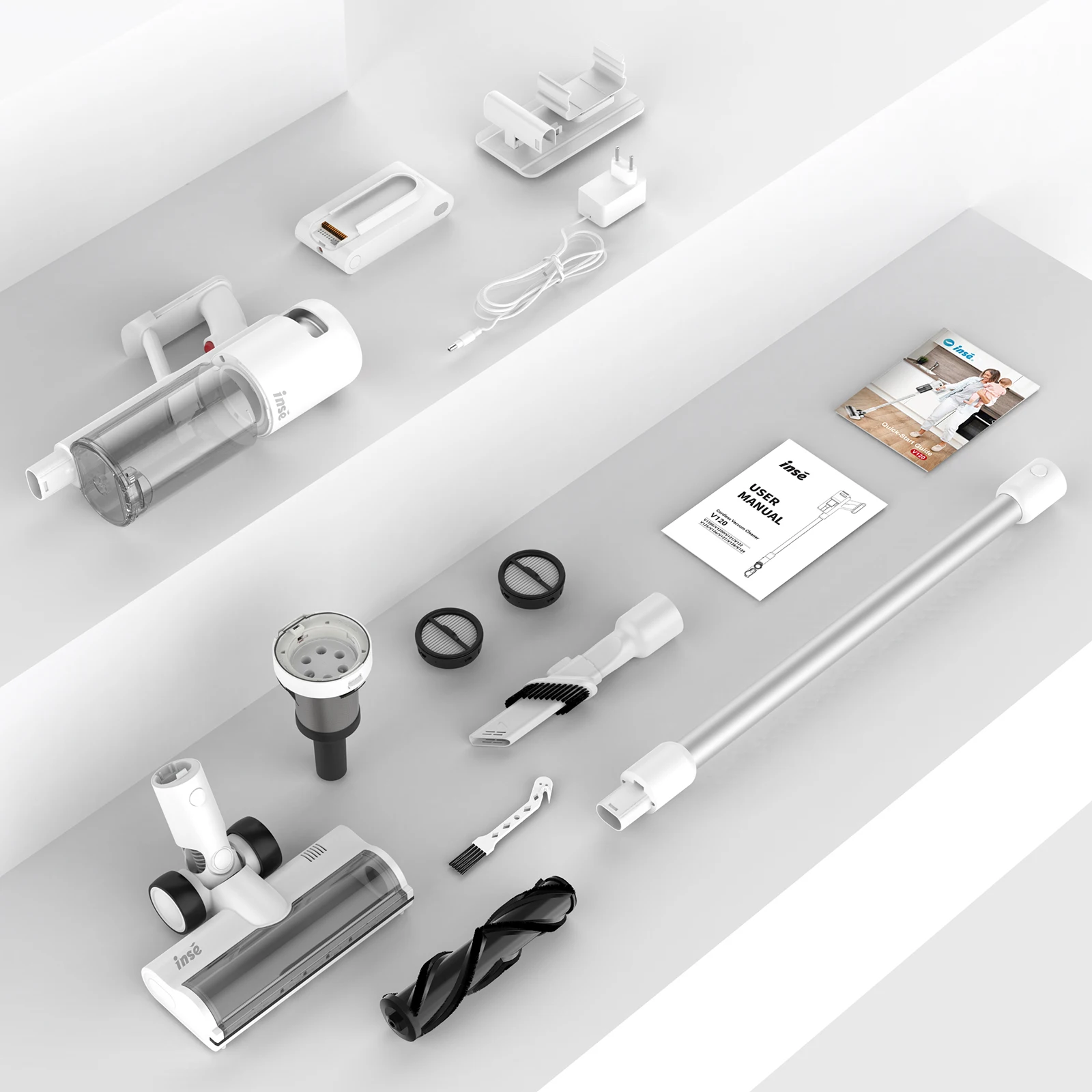 INSE V120 Cordless Vacuum Cleaner, 150AW Powerful Suction Stick Vacuum with LED Display, Detachable Battery Max 60Mins Runtime