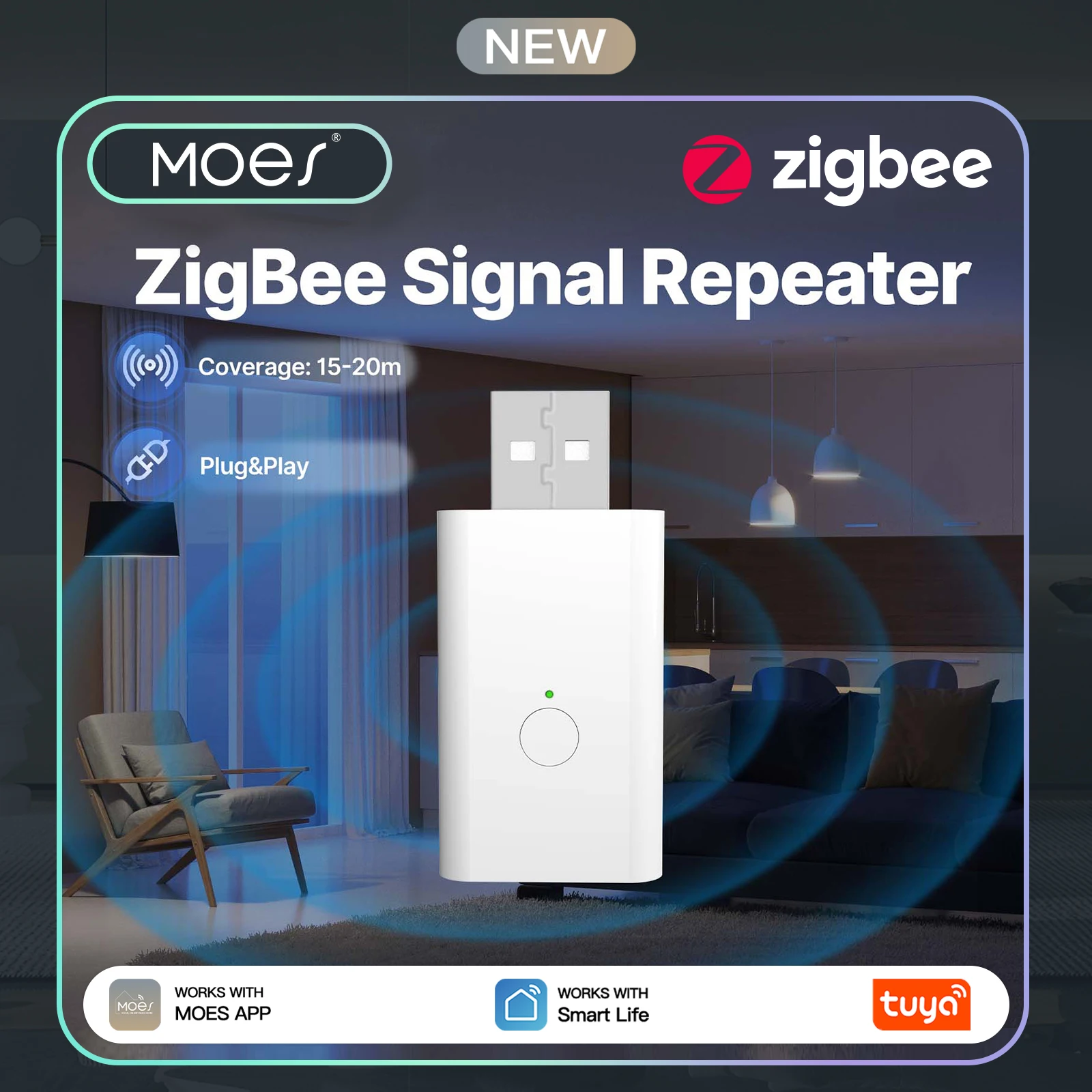 

MOES ZigBee 3.0 Repeater Amplifier, USB Signal Range Extender Booster for Smart Home, Expands ZigBee Gateway Network Coverage