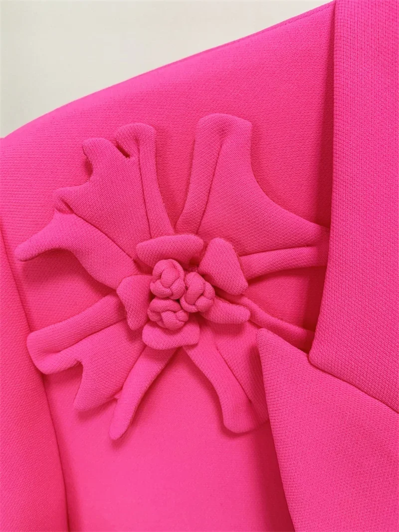 Barbiecore rosa Frauen Anzug 1 Stück Blazer lange Jacke weibliche Frühling Büro Dame Business Arbeit tragen 3d Blumen mantel Ballkleid