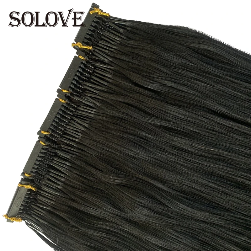 Solove Straight 6D-2 Virgin Human Hair Extensions Handmade Seamless Loop Micro Ring Hair Extensions 10-30” 50g/set Natural Color