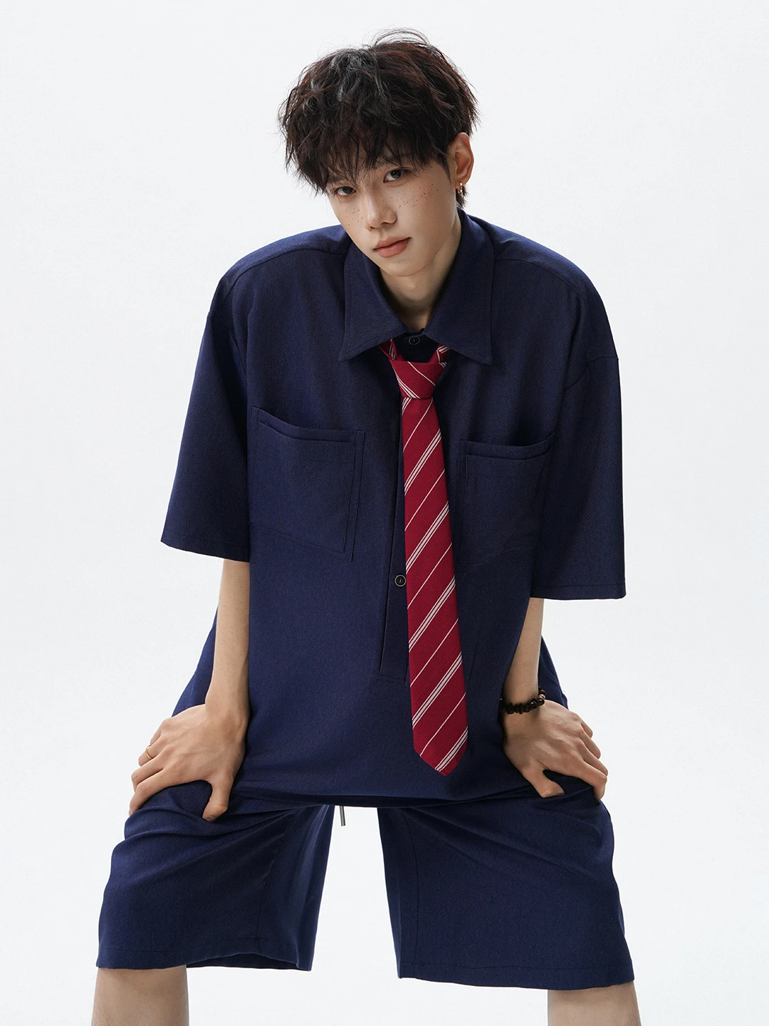 american-style-loose-fit-ice-silk-denim-set-for-men-summer-sporty-casual-shirt-shorts-two-piece-large-size-complete-set