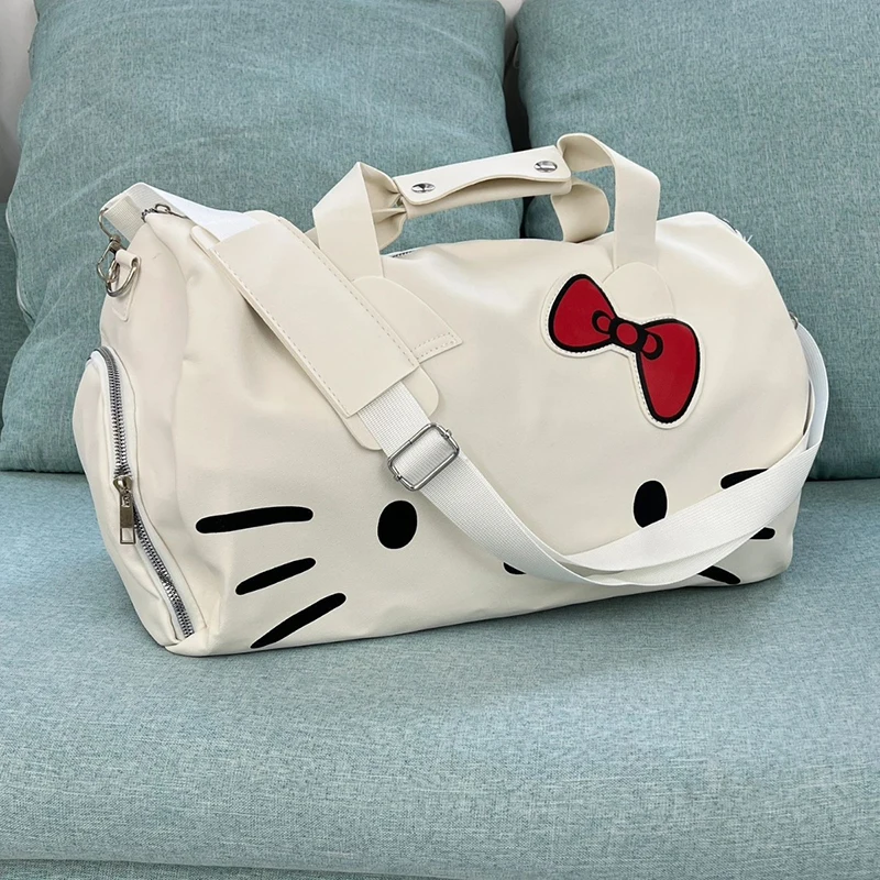 Kawaii Hello Kitty Shoulder Gym Bag Pu Large Capacity Waterproof Duffle Bag Fashion Trend Bag Travel Storage Bag Girls Gifts