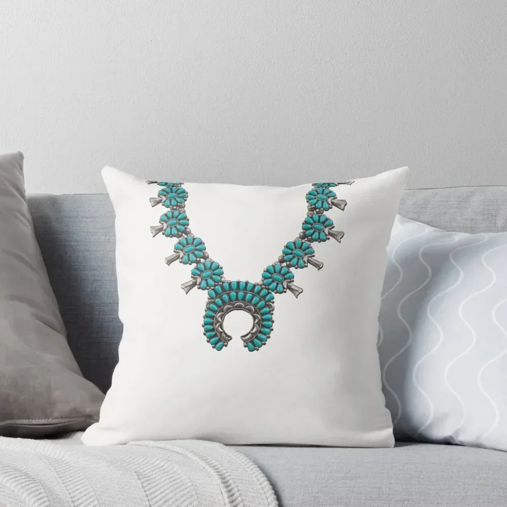 

JEWELRY GRAPHICS, TURQUOISE SQUASH BLOSSOM SOUTHWEST NECKLACE GRAPHIC, NATIVE AMERICAN JEWELRY GRAPHIC Throw Pillow
