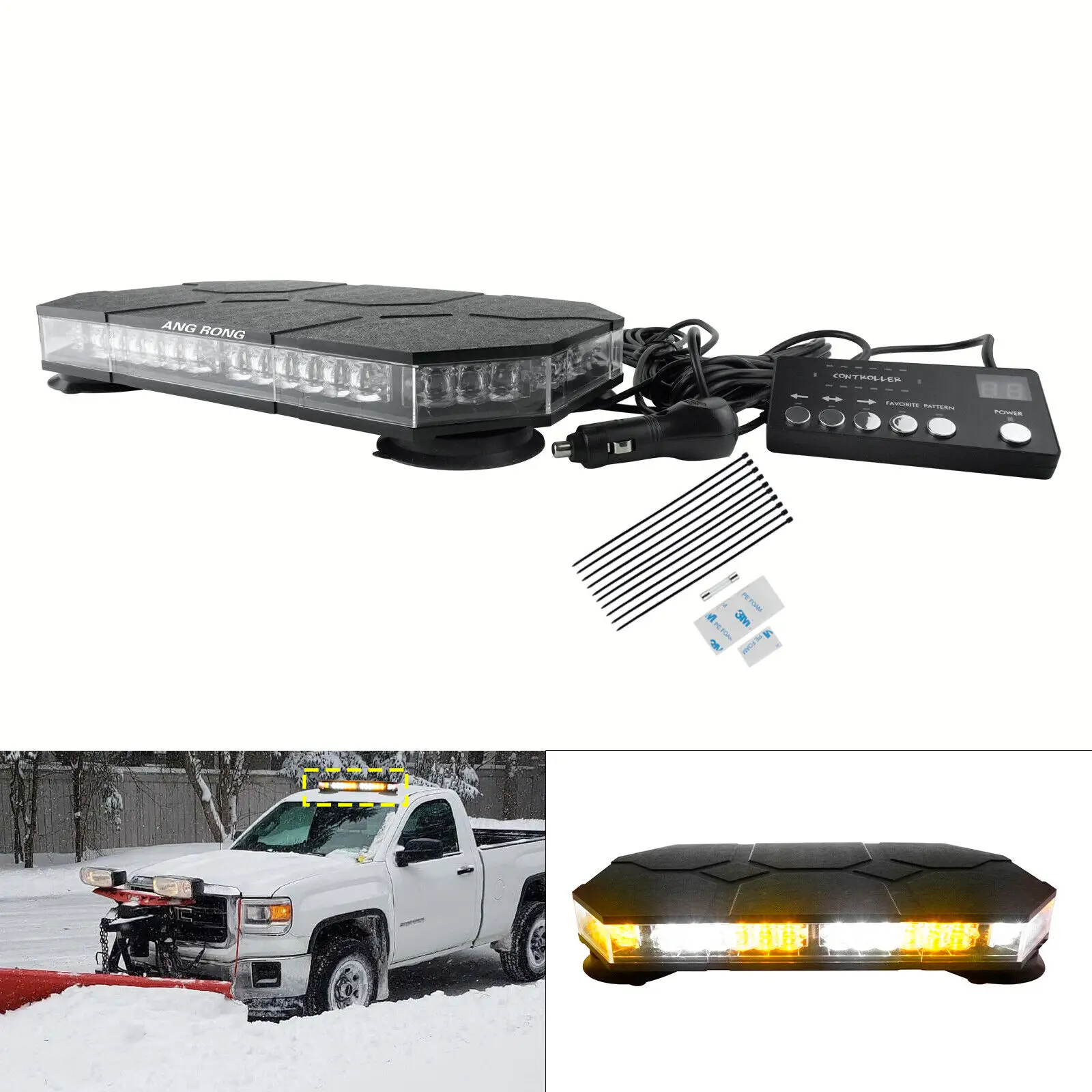 

Amber/White 42 LED Warning Light bar Flashing Beacon Truck Bus Auto Upper roof Strobes Recovery Light Magnetic Fixed