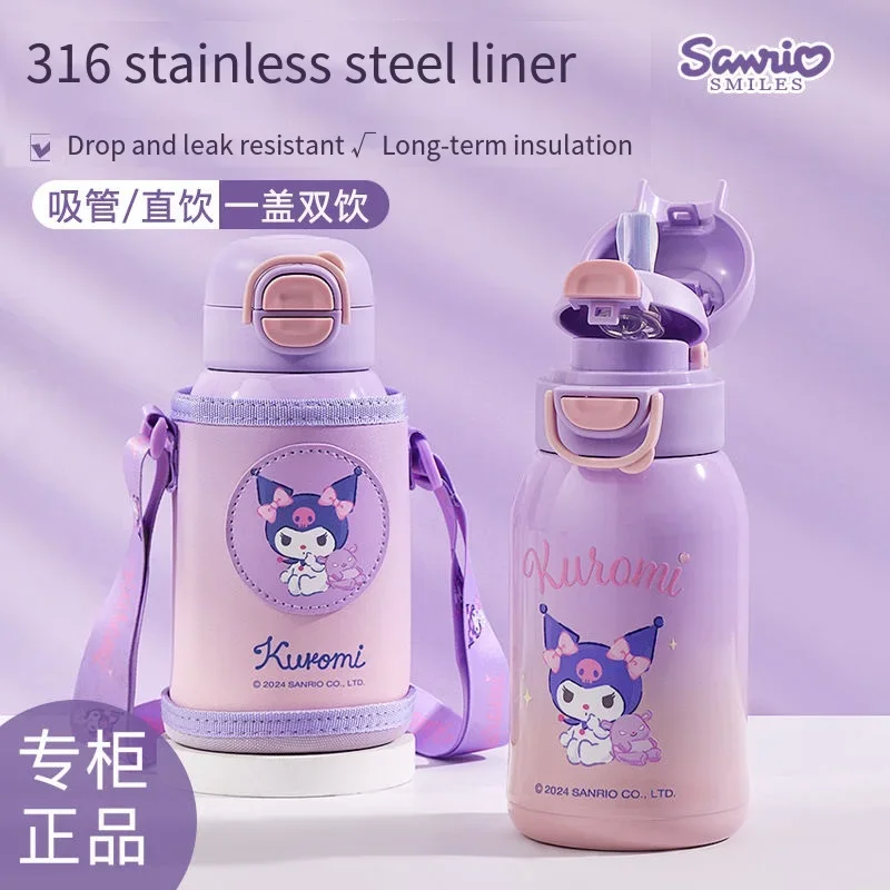 Sanrio Cinnamoroll Children's Thermos Cup Good Looks Straw 316 Food Grade Portable Double Drinking Cup Cute Gifts for Kids New