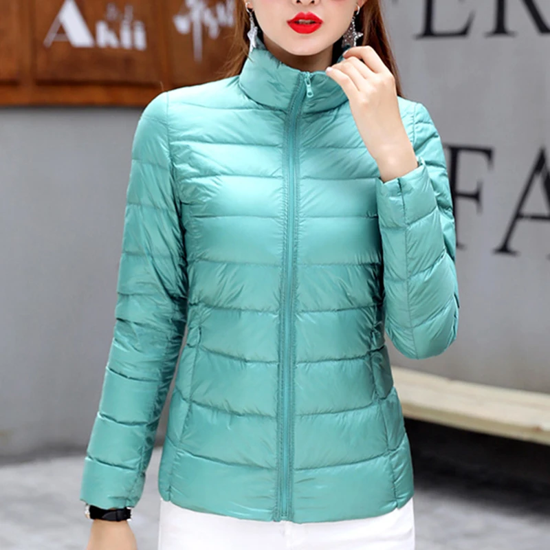 Plus Size Thin Light Down Jacket Women 2024 Autumn Winter Slim Short Stand Collar Warm White Duck Down Coat Women Outerwear