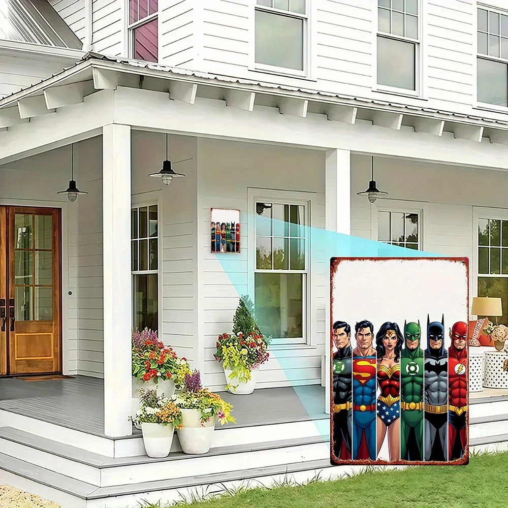 قطعة واحدة من لافتة ديزني المعدنية الرجعية - سوبرمان باتمان فلاش للرجال فانوس أخضر ووندر وومان هيرو كومبو، فن جداري حديدي عتيق للمنزل