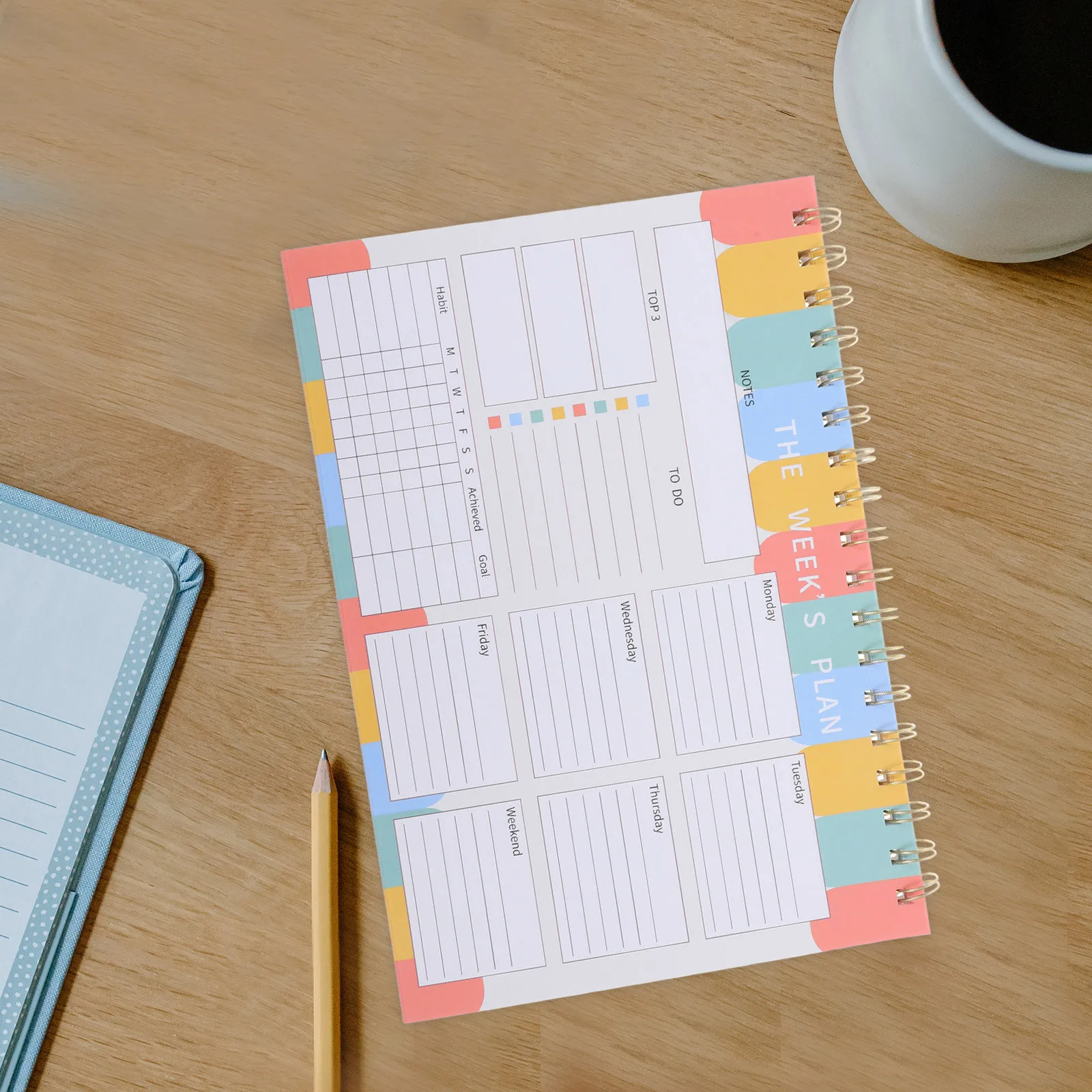 Caderno planejador semanal espiral encadernado grande almofada de planejamento semanal sem data para trabalho escola organização de tarefas domésticas diariamente