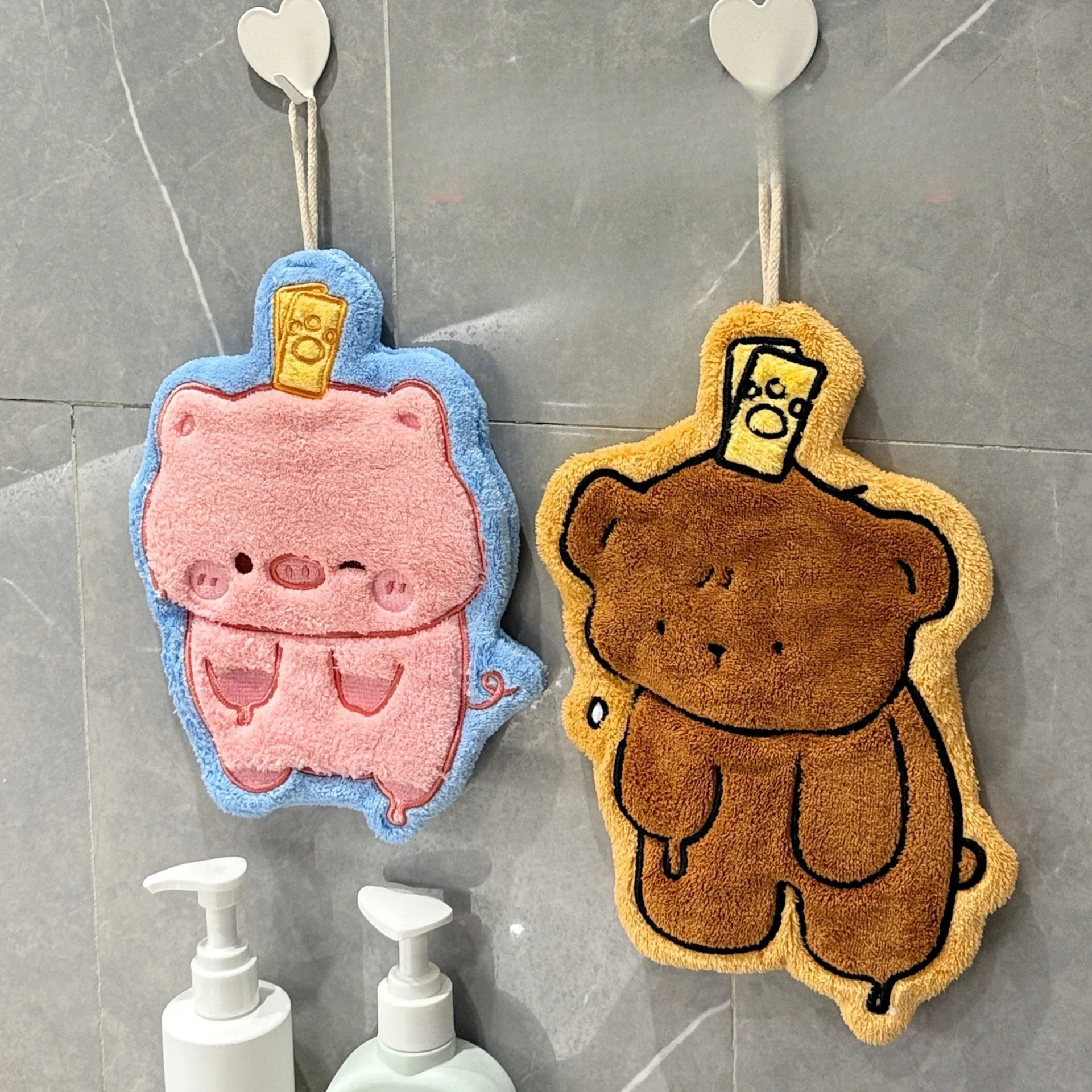 Cute Pet Hand Towel Hanging Type Thick Super Absorbent Coral Fleece Small Square Towel Kitchen Towel