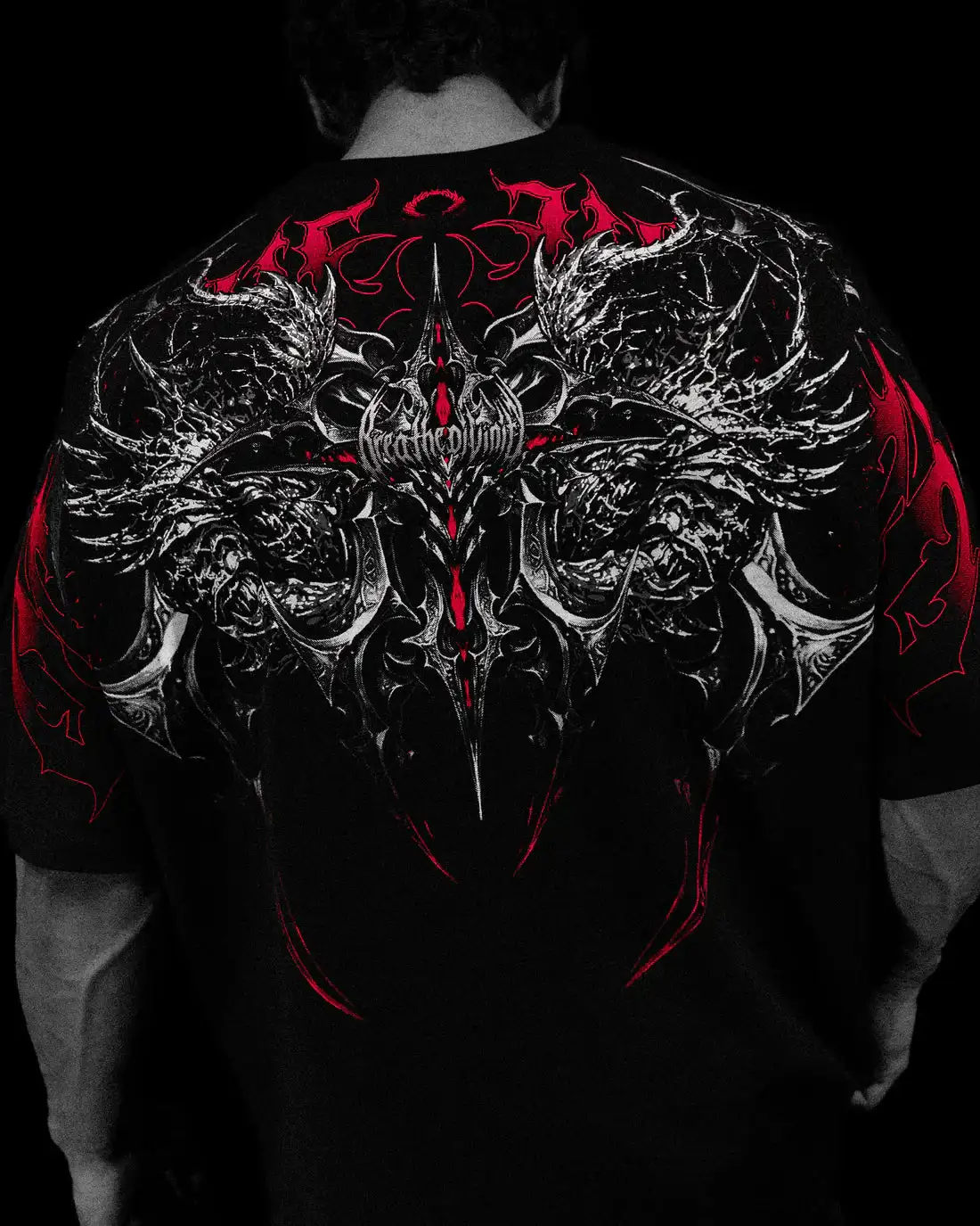 Men's Gothic Style Pattern Fitness Short Sleeved Sports Shirt Body Fitness T-shirt Dark Street Style Sports Training Shirt