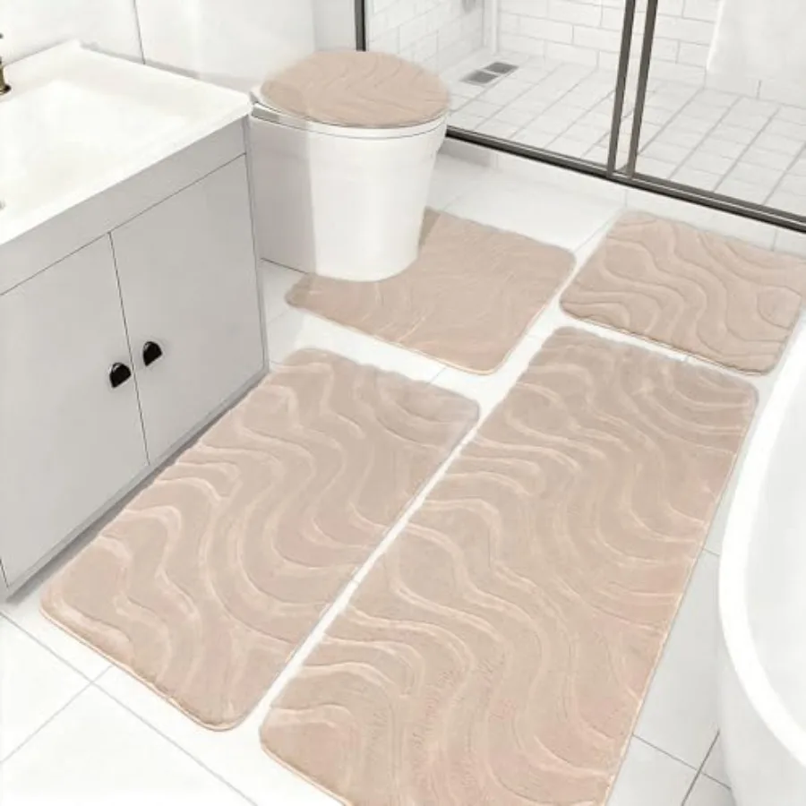 

Набор ковриков для ванной из 5 предметов: ультрамягкие, впитывающие, нескользящие плюшевые коврики для ванной, включая коврик для унитаза, дорожку для ванной и U-образный контурный коврик.