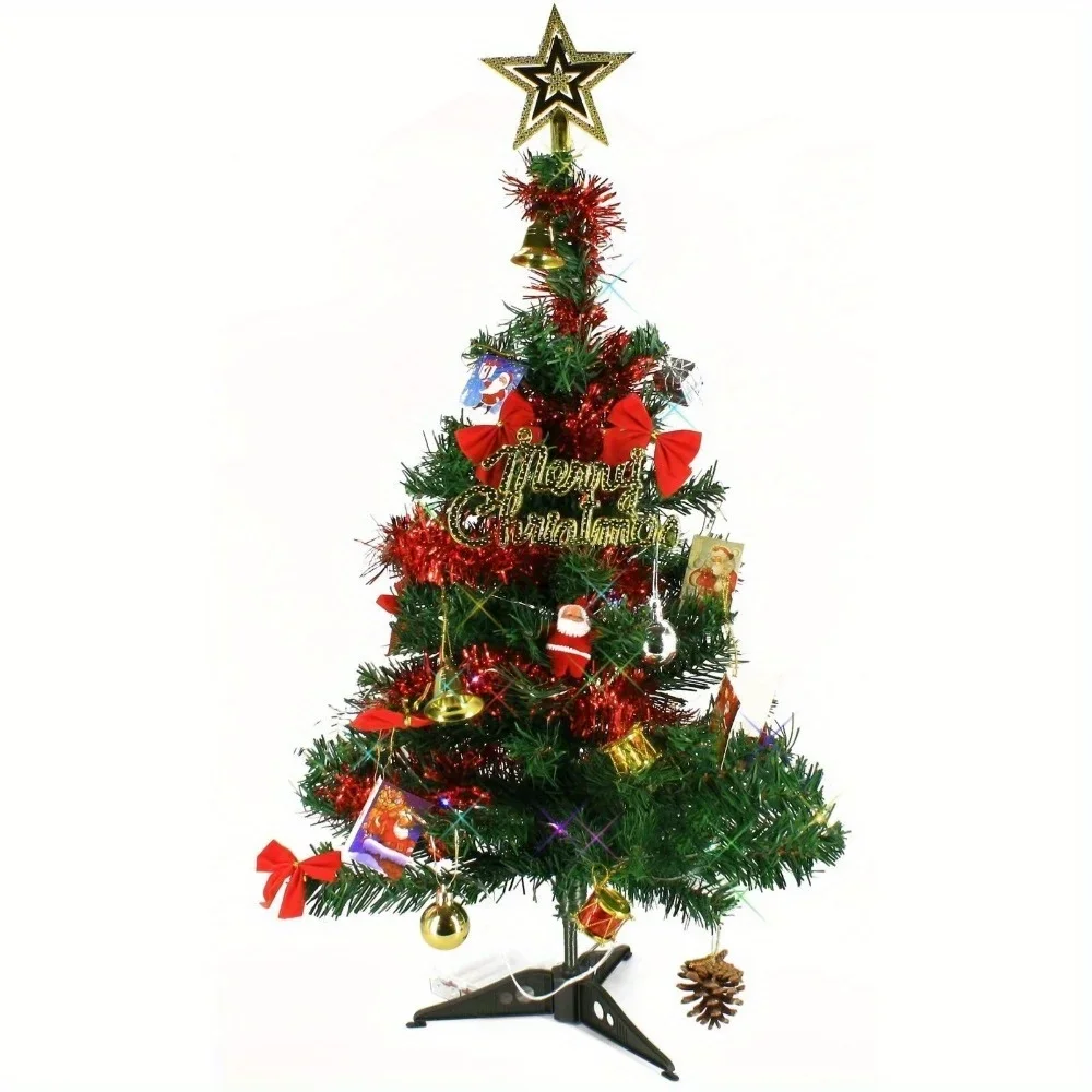 

2-foot artificial miniature mini desktop Christmas tree green with colored leds and decorations