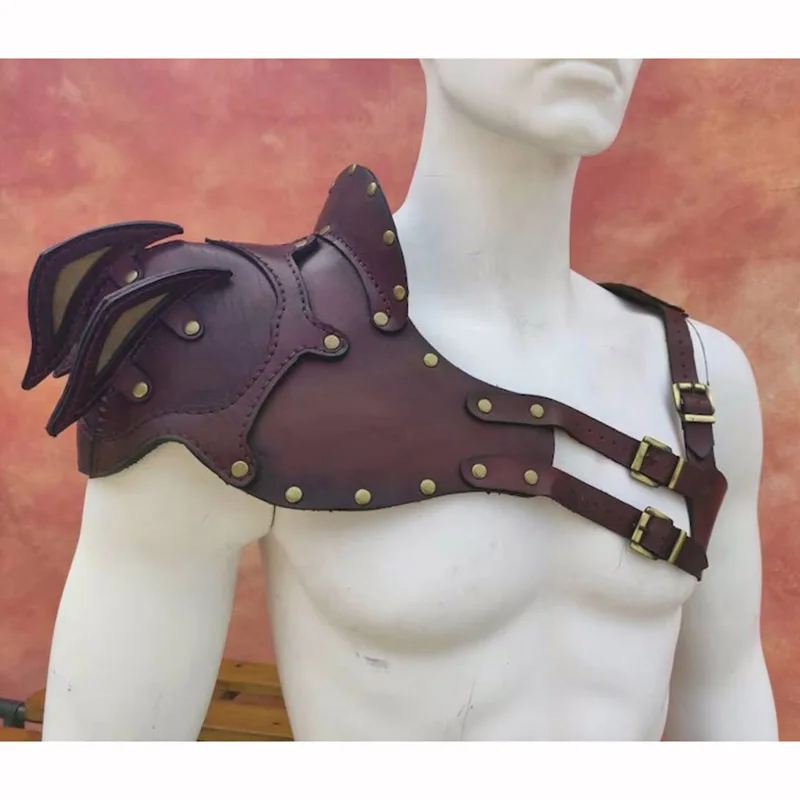 Cosplay Medieval Warrior Multi-Layer Leather Studded Vest Shoulder Guards Viking Costume Photography Prop Party Performance Prop