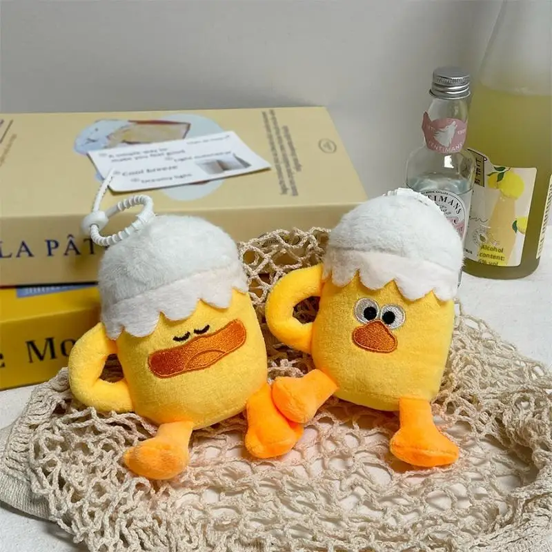 Cute Cartoon Beer Duck Plush Keychain Funnny Creative Yellow Duck Stuffed Doll Backpack Pendant Decoration Accessories Gifts